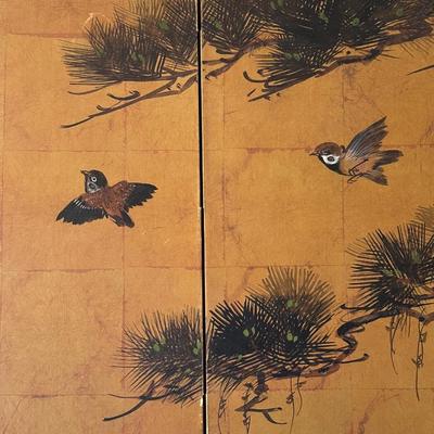 Vintage Japanese Hand-Painted Four-Panel Wall Art