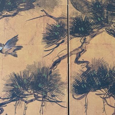 Vintage Japanese Hand-Painted Four-Panel Wall Art