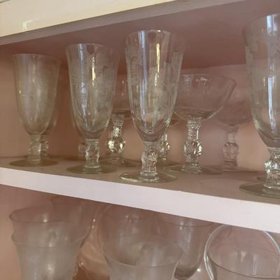 Heisey Glass Etched Rose Large Set