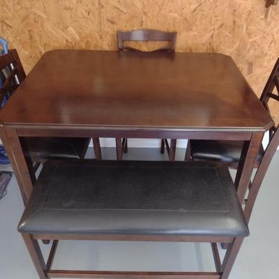 Tall Dining Table with Three Chairs and Bench Seat- Approx 48" x 36 1/2"