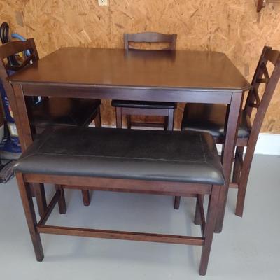 Tall Dining Table with Three Chairs and Bench Seat- Approx 48" x 36 1/2"