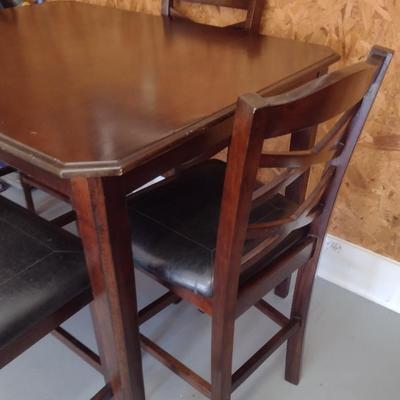 Tall Dining Table with Three Chairs and Bench Seat- Approx 48" x 36 1/2"