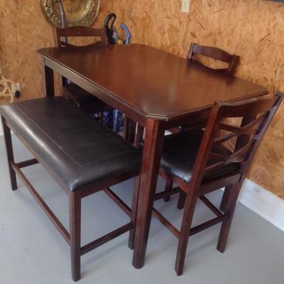 Tall Dining Table with Three Chairs and Bench Seat- Approx 48" x 36 1/2"