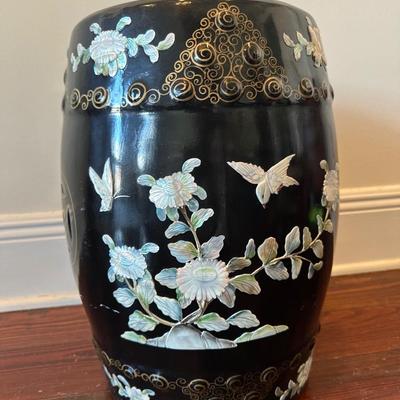 Black Lacquer Ceramic Barrel Garden Stool