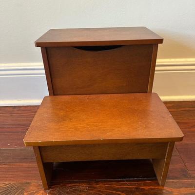 Wooden Two-Step Stool with Lift-Top Storage