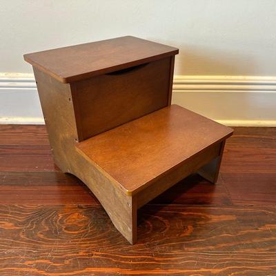 Wooden Two-Step Stool with Lift-Top Storage