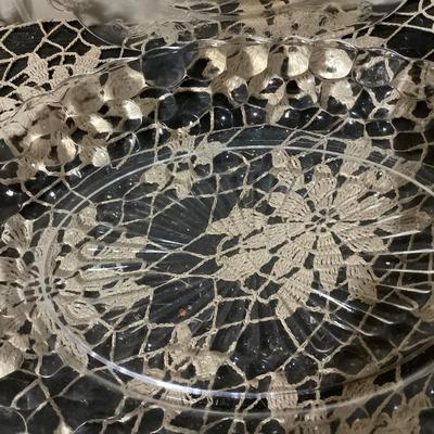 Sale Photo Thumbnail #297: You get divided plate small serving tray, American Fostoria serving tray, unique decorative frosted and clear serving piece