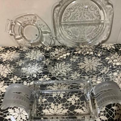 Sale Photo Thumbnail #296: You get divided plate small serving tray, American Fostoria serving tray, unique decorative frosted and clear serving piece