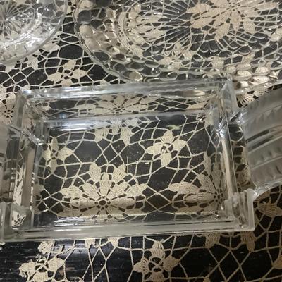 Sale Photo Thumbnail #300: You get divided plate small serving tray, American Fostoria serving tray, unique decorative frosted and clear serving piece