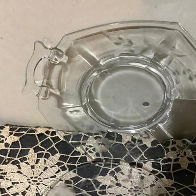 Sale Photo Thumbnail #298: You get divided plate small serving tray, American Fostoria serving tray, unique decorative frosted and clear serving piece