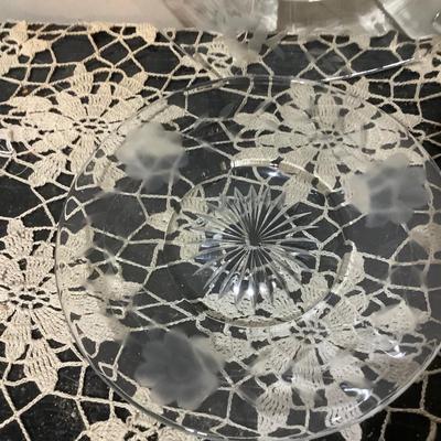 Sale Photo Thumbnail #299: You get divided plate small serving tray, American Fostoria serving tray, unique decorative frosted and clear serving piece