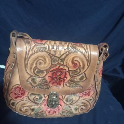 HAND TOOLED LEATHER PURSE