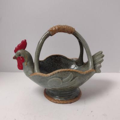 Chicken Design Glazed Ceramic Basket