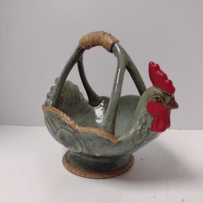 Chicken Design Glazed Ceramic Basket