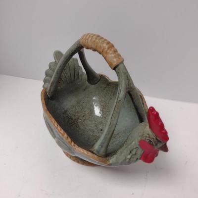 Chicken Design Glazed Ceramic Basket
