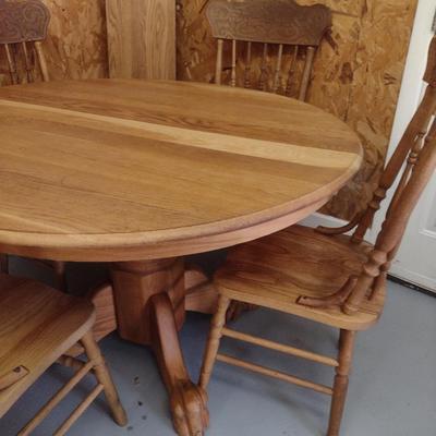 Wooden Dining Table and Four Chairs- Approx 47" in Diameter