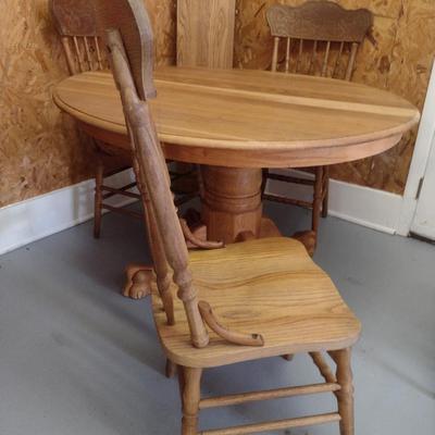 Wooden Dining Table and Four Chairs- Approx 47" in Diameter