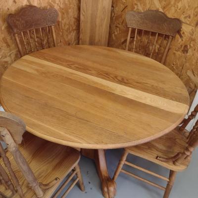 Wooden Dining Table and Four Chairs- Approx 47" in Diameter