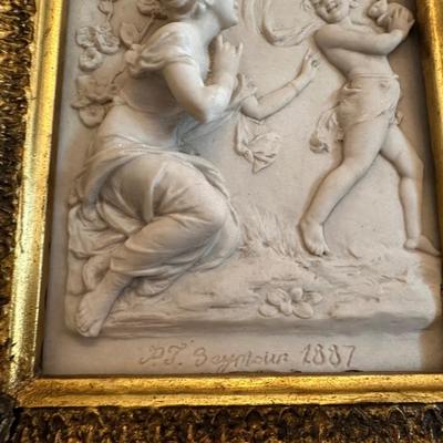 Pair of Cast Marble Figural Bas-Relief Plaques