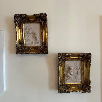 Pair of Cast Marble Figural Bas-Relief Plaques