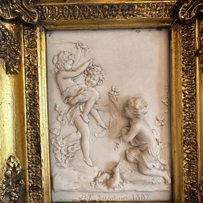 Pair of Cast Marble Figural Bas-Relief Plaques