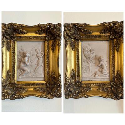 Pair of Cast Marble Figural Bas-Relief Plaques