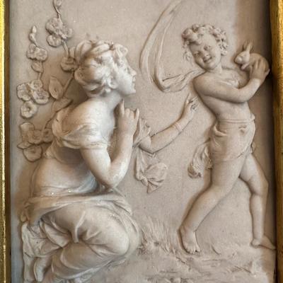 Pair of Cast Marble Figural Bas-Relief Plaques
