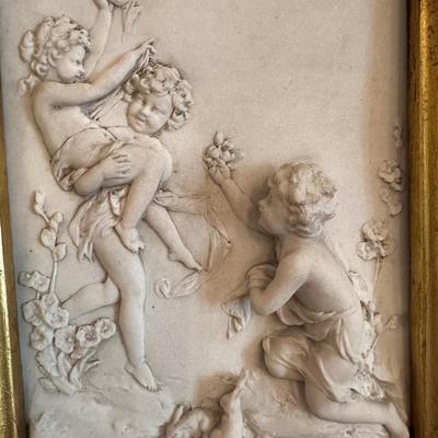 Pair of Cast Marble Figural Bas-Relief Plaques