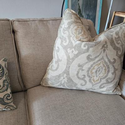 Sale Photo Thumbnail #2: In like new condition.  Very clean.  80" Cream sofa with 3 pillows as shown