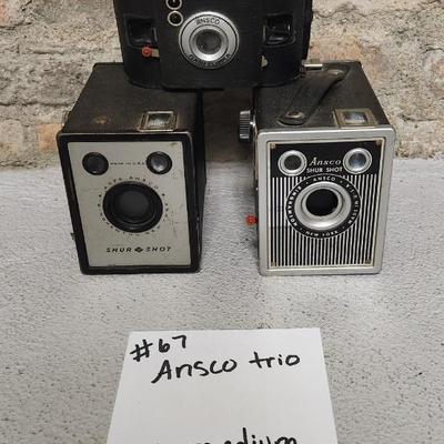 Sale Photo Thumbnail #649: 3 Ansco cameras. Fits medium flat rate box