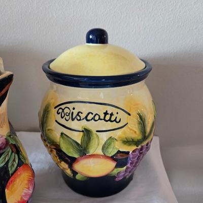 Sale Photo Thumbnail #39: Set of 3 Biscotti jars.  Good condition.  No chips or cracks.