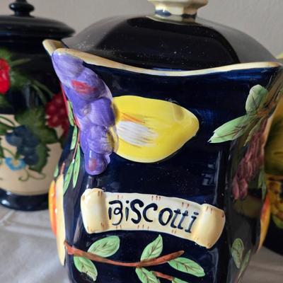 Sale Photo Thumbnail #38: Set of 3 Biscotti jars.  Good condition.  No chips or cracks.