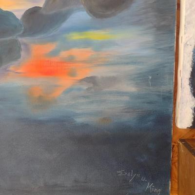 Original Art on Canvas River Sunset by Evelyn O. King