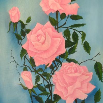 Original Art on Canvas Pink Roses by Evelyn O. King