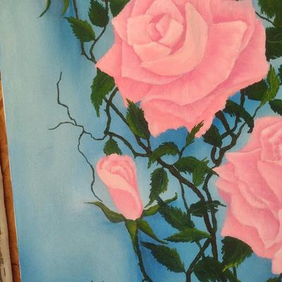 Original Art on Canvas Pink Roses by Evelyn O. King