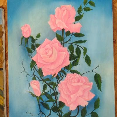 Original Art on Canvas Pink Roses by Evelyn O. King