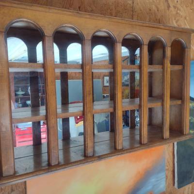 Vintage Wood Finish Multi-Shelf Wall Curio Display Cabinet