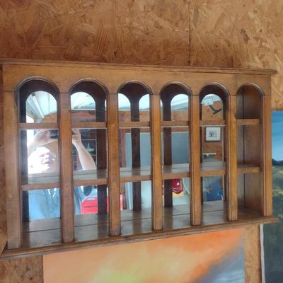 Vintage Wood Finish Multi-Shelf Wall Curio Display Cabinet