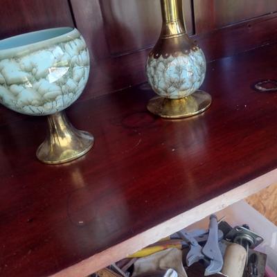 Vintage Glass Front Hutch with Pediment and Fret Work Accents (No Contents)