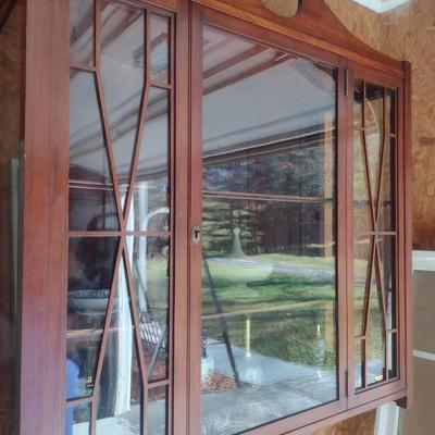 Vintage Glass Front Hutch with Pediment and Fret Work Accents (No Contents)