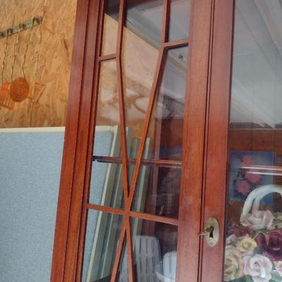 Vintage Glass Front Hutch with Pediment and Fret Work Accents (No Contents)