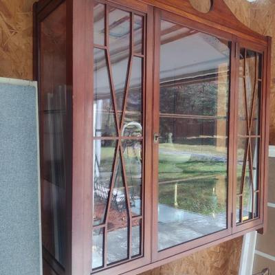 Vintage Glass Front Hutch with Pediment and Fret Work Accents (No Contents)
