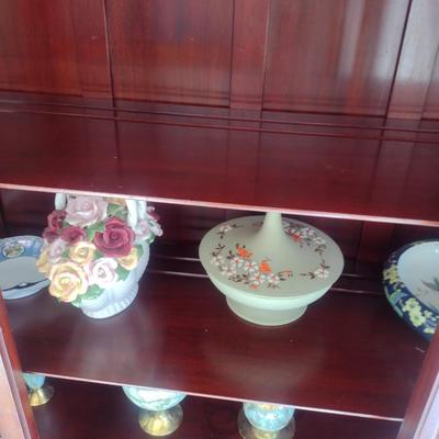 Vintage Glass Front Hutch with Pediment and Fret Work Accents (No Contents)