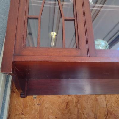 Vintage Glass Front Hutch with Pediment and Fret Work Accents (No Contents)