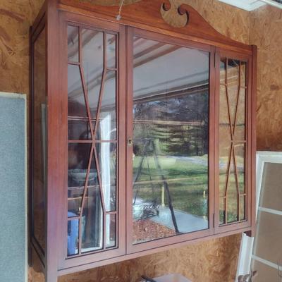 Vintage Glass Front Hutch with Pediment and Fret Work Accents (No Contents)