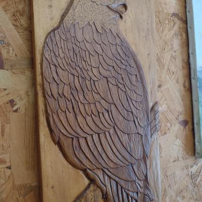 Wood Relief Wall Panel Carving of Bald Eagle