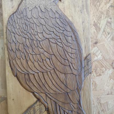Wood Relief Wall Panel Carving of Bald Eagle