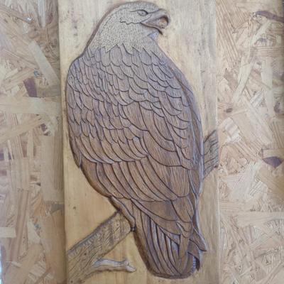 Wood Relief Wall Panel Carving of Bald Eagle