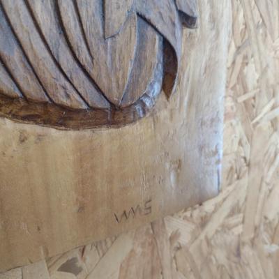 Wood Relief Wall Panel Carving of Bald Eagle