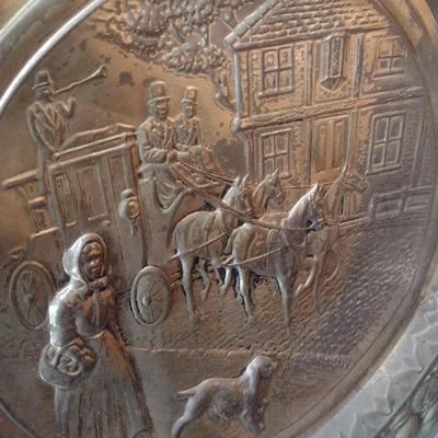 Vintage Large Brass Embossed Charger Wall Decor